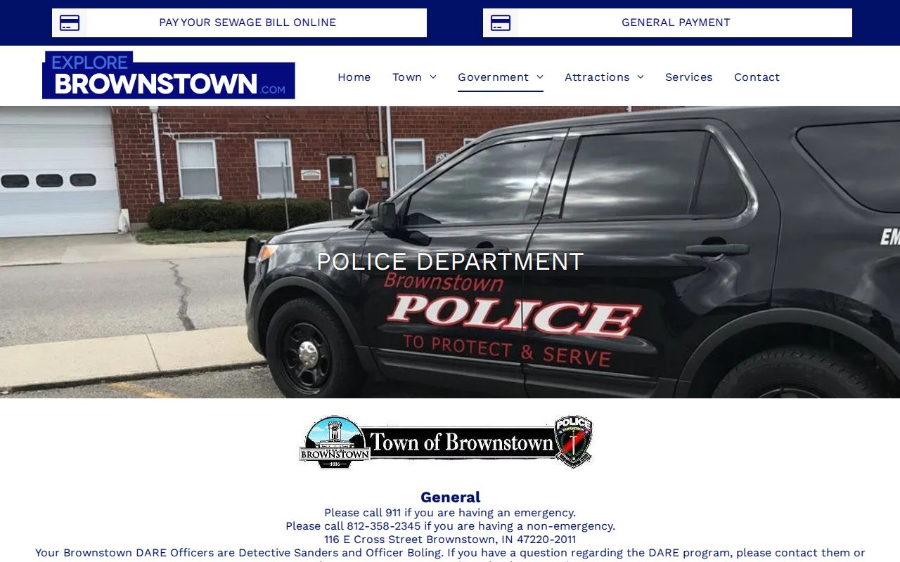 Official Brownstown Police Department contact page