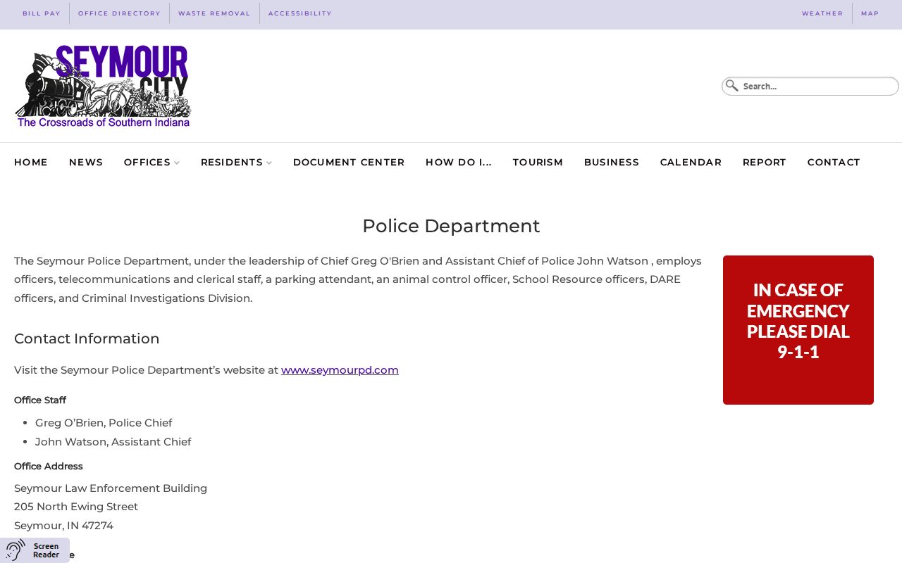 Official Seymour Police Department contact page