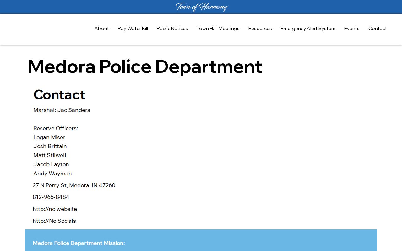 Official Medora Police Department and town marshal contact information